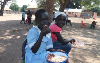 Children eating Mary's Meals in South Sudan