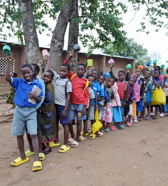 Children waiting for Mary's Meals in Malawi