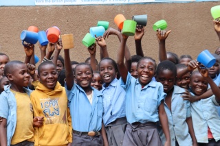 Children with mugs Zambia