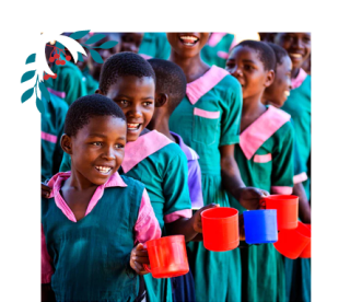 Children waiting in line to receive their school meal. 